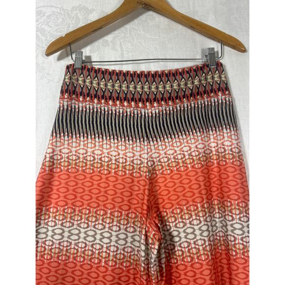 Coco Bianco Palazzo Pants Medium Orange Black Tan Geometric Print Wide Leg - Picture 7 of 9
